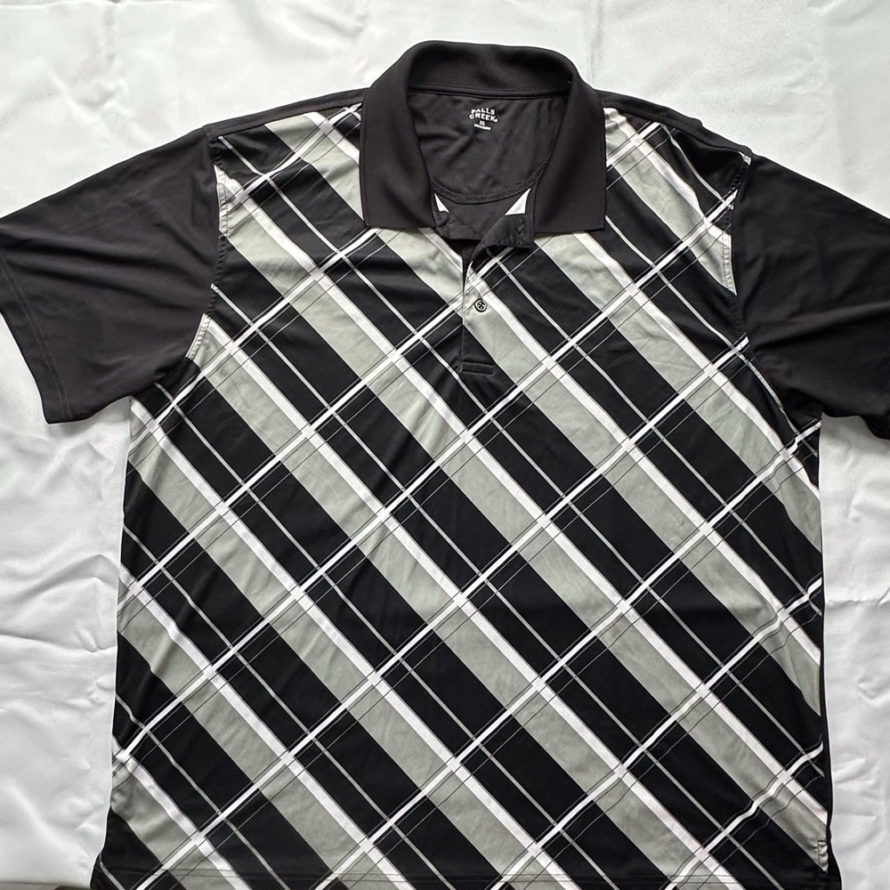 Falls Creek Geo Print Short Sleeve Golf Casual Polo Men’s XXL Black‎